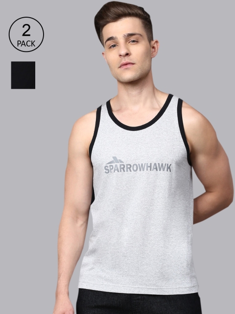 

SPARROWHAWK Men Pack Of 2 Printed Innerwear Gym Vests, Multi