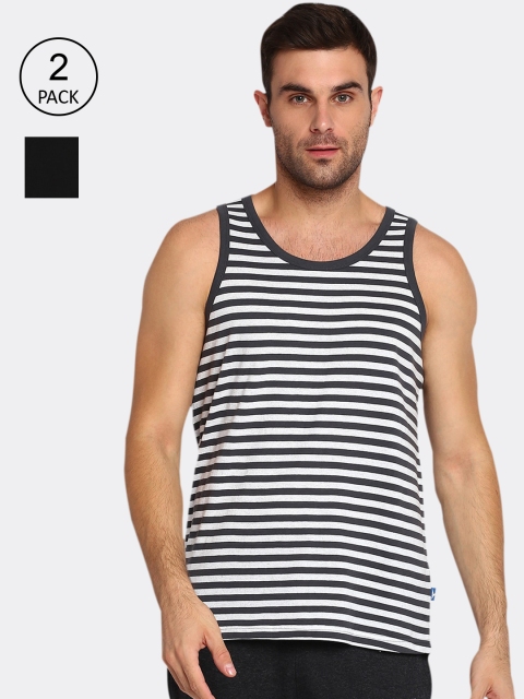 

SPARROWHAWK Men Pack of 2 Grey & Black Striped Innerwear Gym Vests