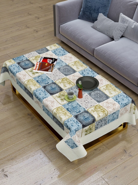 

Clasiko Blue & Grey Checks Anti Slip 2-Seater Table Cover, White