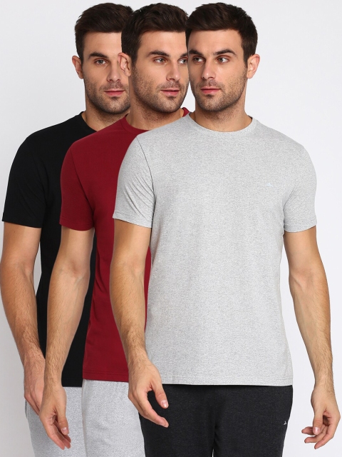 

SPARROWHAWK Pack of 3 Men Black Maroon& Grey Solid T-shirt