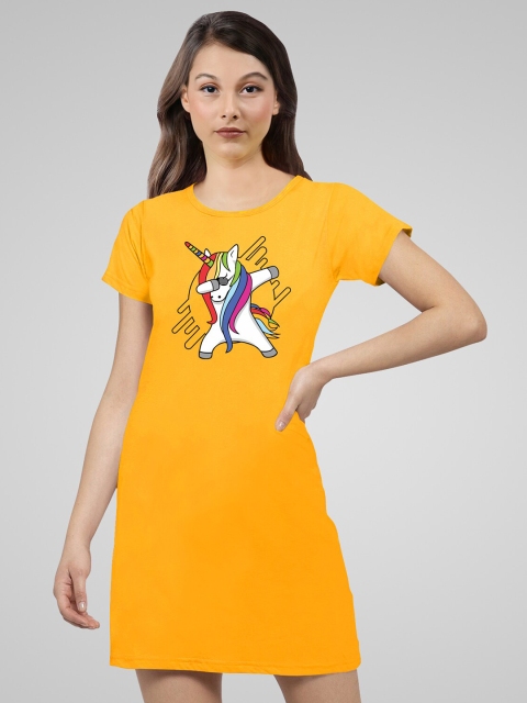 

Pootlu Women Yellow Typography Printed Applique T-shirt