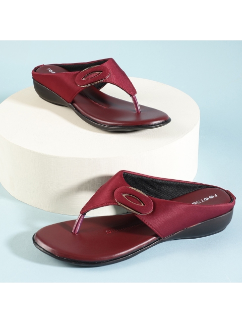 

FOOTSOUL Women Magenta Colourblocked T-Strap Flats