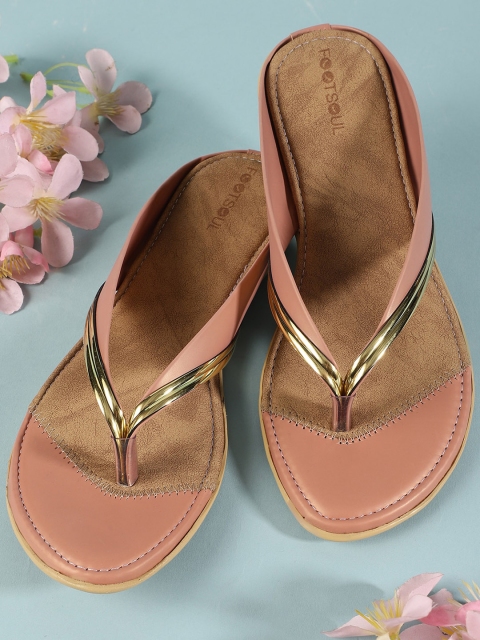 

FOOTSOUL Women Rose Gold Colourblocked Open Toe Flats