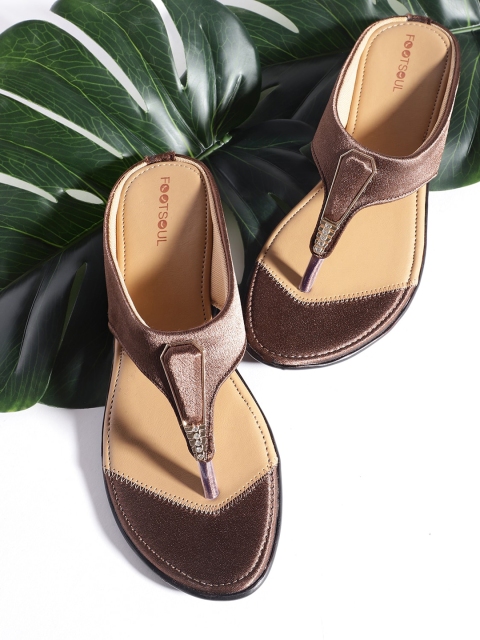 

FOOTSOUL Women Brown T-Strap Flats