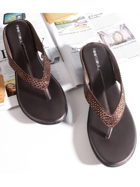 

FOOTSOUL Women Blue Embellished T-Strap Flats