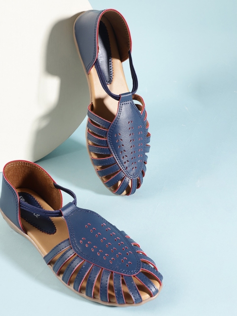 

FOOTSOUL Women Blue Ballerinas With Laser Cuts Flats