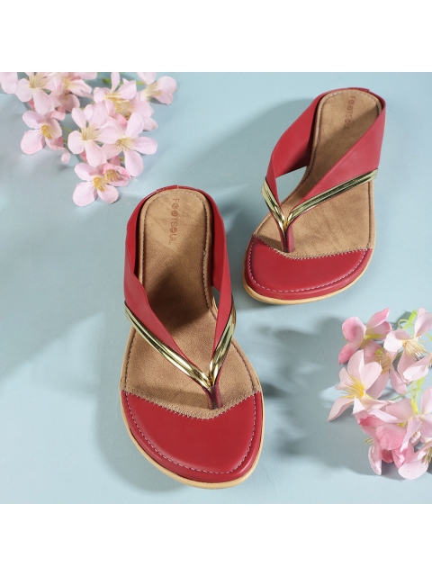 

FOOTSOUL Women Magenta Colourblocked Open Toe Flats