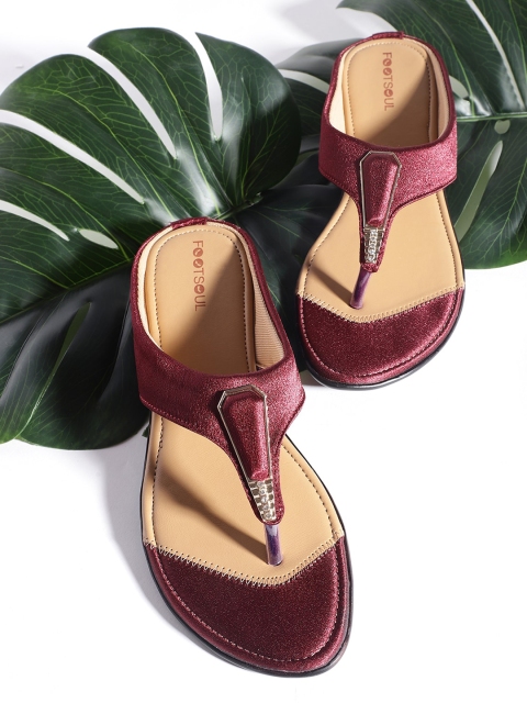 

FOOTSOUL Women Magenta T-Strap Flats