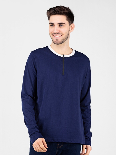 

FRATERNITY Men Blue Henley Neck T-shirt
