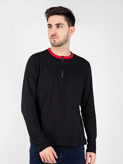 

FRATERNITY Men Black Henley Neck T-shirt