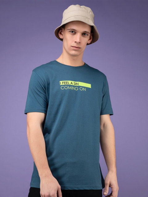 

FRATERNITY Men Blue Typography Printed Applique T-shirt