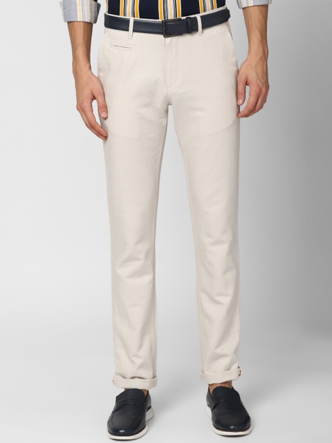 

V Dot Men Cream-Coloured Textured Slim Fit Trousers