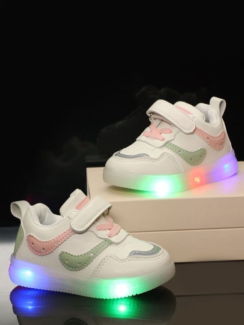 

PASSION PETALS Girls White Colourblocked PU Led Slip-On Sneakers