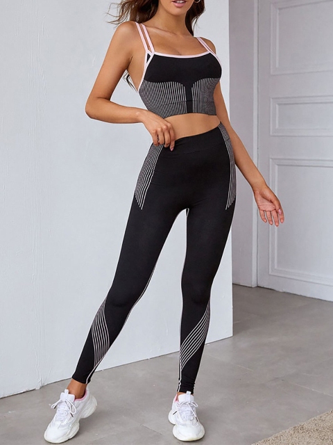 URBANIC Women Black Striped Tracksuit