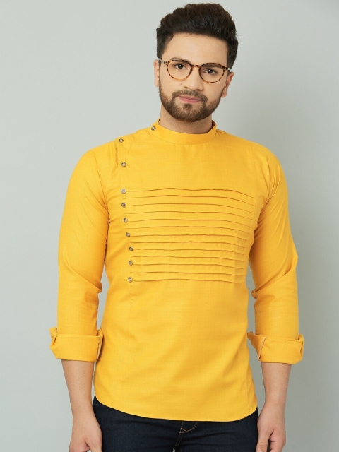 

Kaifoo Men Mustard Yellow Solid Short Kurta