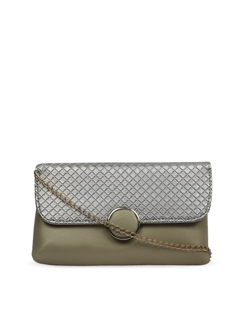 

LELYS Gold-Toned & Grey Textured Foldover Clutch