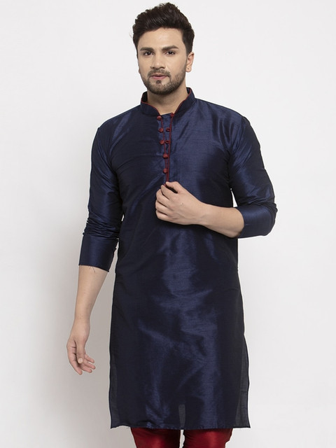 

Benstoke Men Navy Blue Solid Kurta
