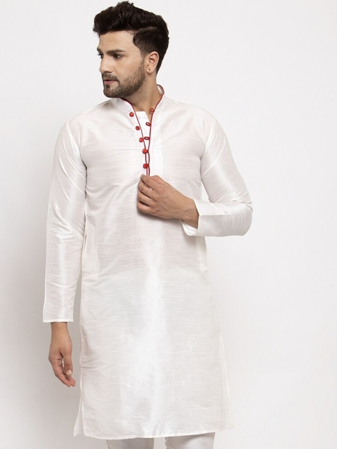 

Benstoke Men White & Red Kurta