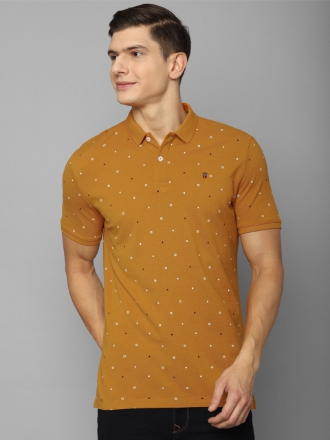 

Louis Philippe Jeans Men Yellow Printed Polo Collar Slim Fit T-shirt