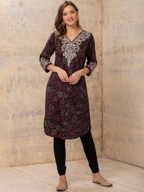 

Lakshita Women Red Floral Printed Thread Work Kurta