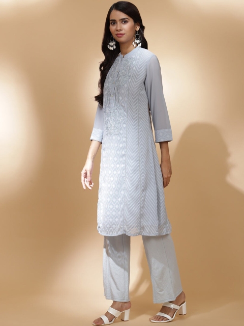 

Lakshita Women Blue Yoke Design Thread Work Georgette Anarkali Kurta
