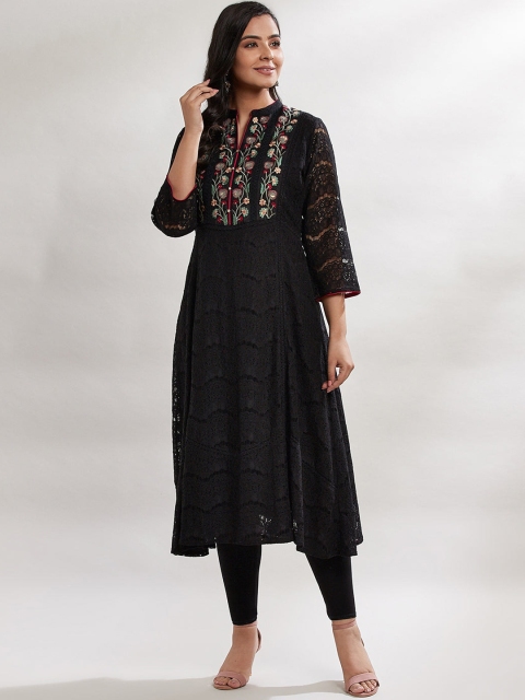 

Lakshita Women Charcoal Geometric Embroidered Keyhole Neck Thread Work Kurta