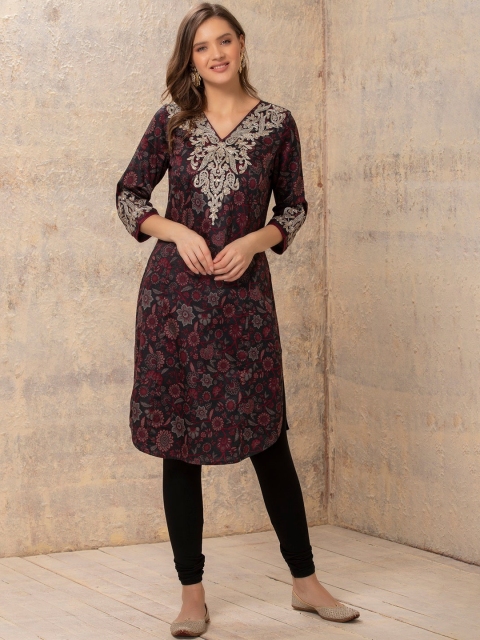 

Lakshita Women Red Floral Printed Thread Work Kurta