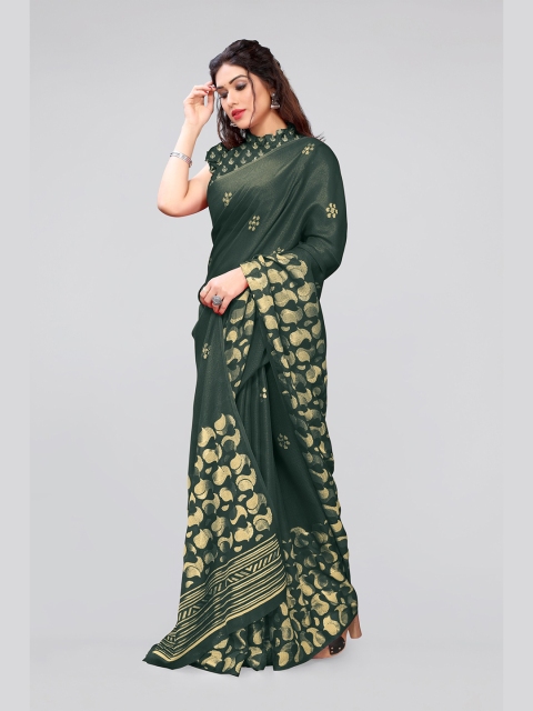 

MIRCHI FASHION Green & Gold-Toned Embellished Cotton Saree
