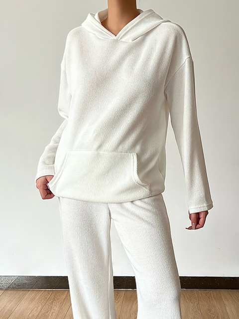 

URBANIC Women Beige Solid Sweatshirt & Trousers Co-ords Set, Off white