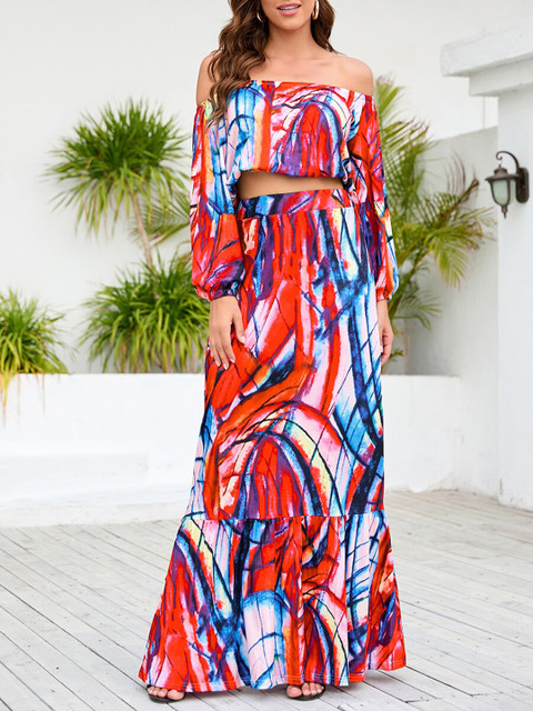 

URBANIC Women Red & Blue Printed Co-Ords