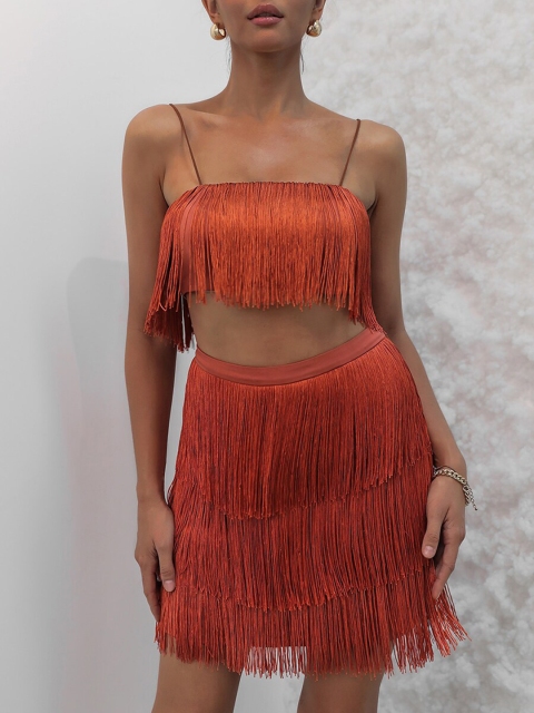 

URBANIC Women Orange Fringed Co-Ords