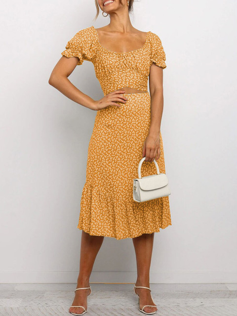 

URBANIC Women Yellow & White Printed Co-Ords