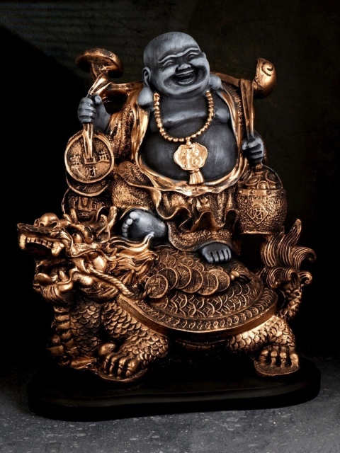 

THE WHITE INK DECOR Brown Laughing Buddha Showpiece