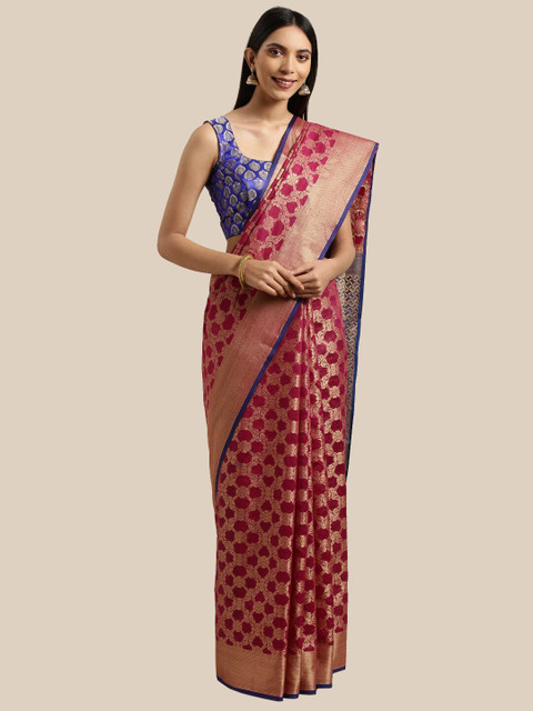 

Saree Swarg Magenta & Navy Blue Woven Design Zari Silk Blend Banarasi Sarees