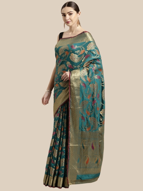 

Saree Swarg Sea Green & Blue Woven Design Silk Blend Sarees