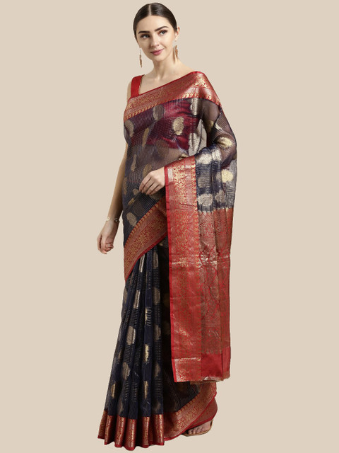 

Saree Swarg Navy Blue Woven Design Zari Organza Banarasi Sarees