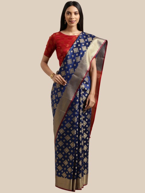

Saree Swarg Blue & Red Woven Design Zari Silk Blend Banarasi Sarees