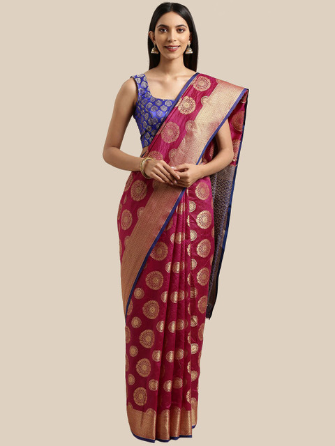 

Saree Swarg Magenta & Navy Blue Woven Design Zari Silk Blend Banarasi Sarees