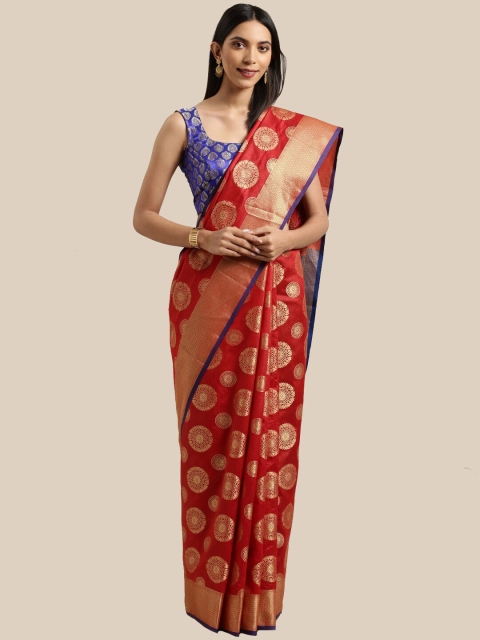 

Saree Swarg Red & Blue Woven Design Silk Blend Banarasi Sarees