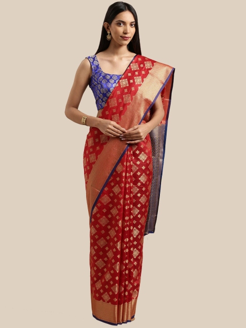 

Saree Swarg Red & Navy Blue Woven Design Silk Blend Banarasi Sarees