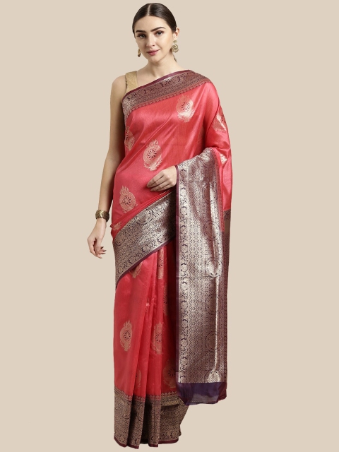 

Saree Swarg Pink & Purple Woven Design Zari Silk Blend Banarasi Sarees