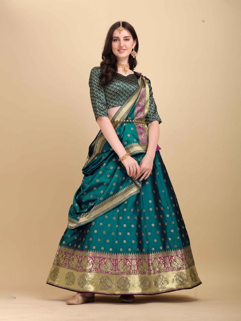 

HERE&NOW Green & Pink Semi-Stitched Lehenga & Unstitched Blouse With Dupatta