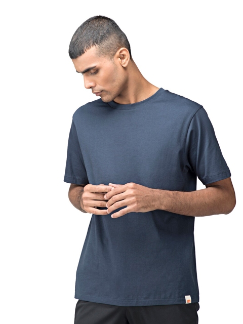 

MensXP Basics Men Blue High Neck Raw Edge Slim Fit T-shirt