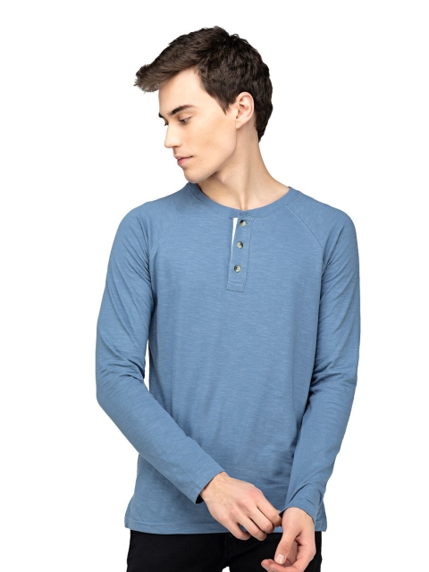

MensXP Basics Men Blue Henley Neck T-shirt
