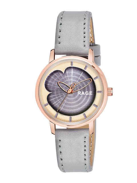 

Rage Enterprise Women Grey Embellished Dial & Grey Leather Bracelet Style Straps Analogue Watch R-870-Grey