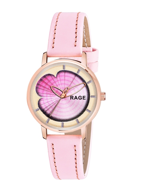 

Rage Enterprise Women Pink Embellished Dial & Pink Leather Bracelet Style Straps Analogue Watch R-870-Pink