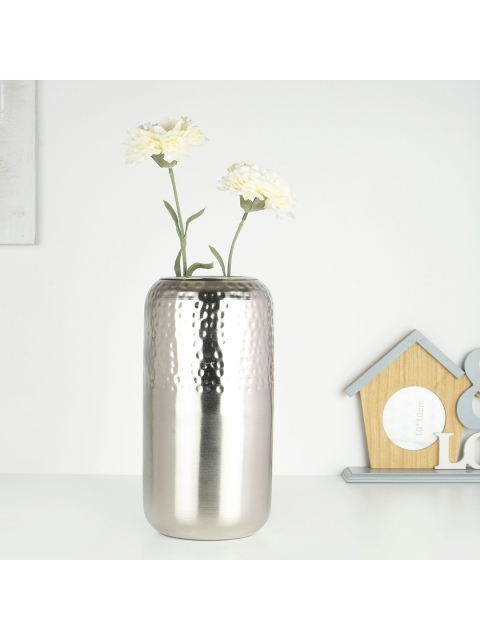 

HomeTown Silver Toned Metal Hammered Flower Vases