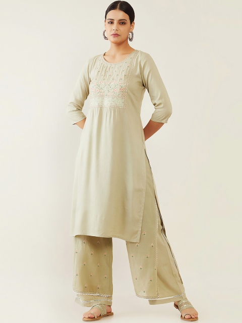 

Soch Women Green Embroidered Thread Work Kurta with Palazoo