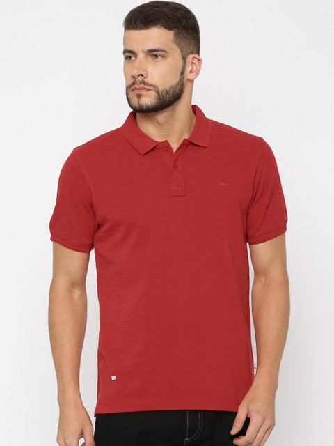 

Lee Men Red Solid Polo T-shirt