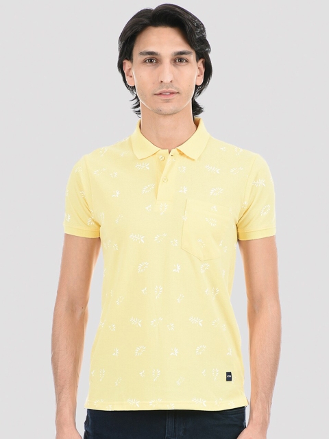 

Cloak & Decker by Monte Carlo Men Yellow & White Printed Polo Collar T-shirt